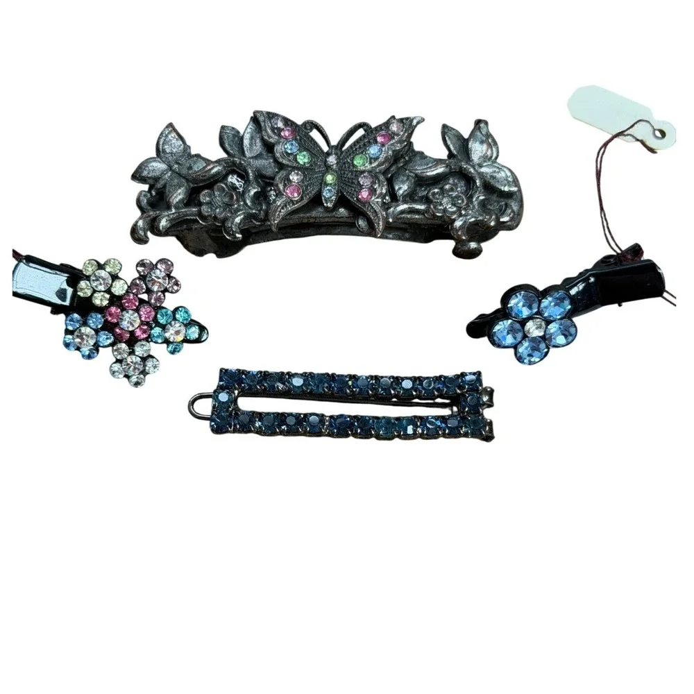 Lot of Rhinestone Hair Clips Barrettes Set‎ Women Multicolor Blue Butterfly